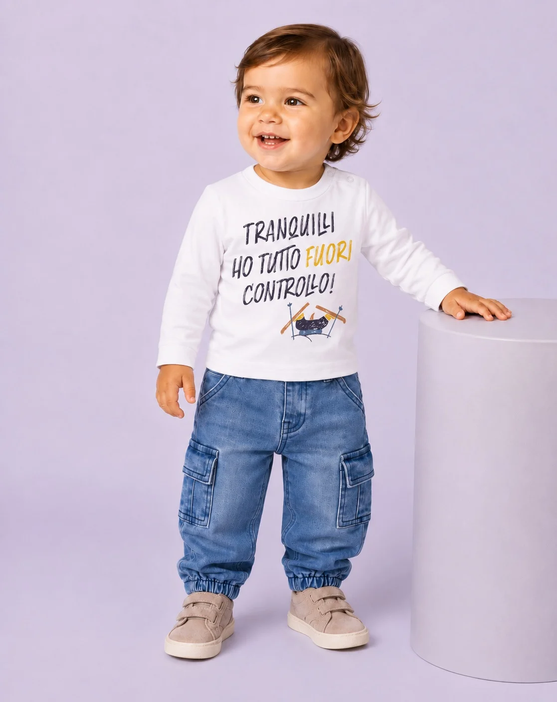 T-shirt a manica lunga con scritta e sci - Image 2