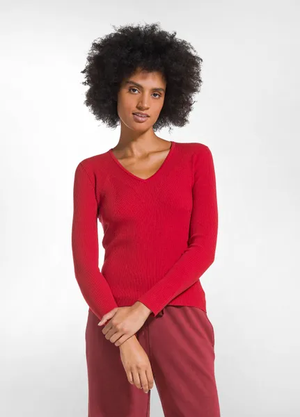 Maglia in lana a coste con scollo a V