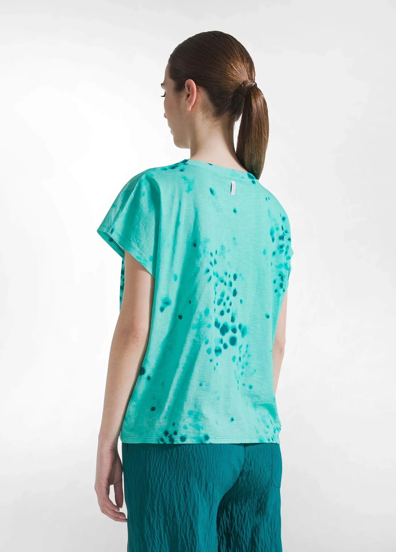T-shirt in cotone fiammato all-over blu - Image 3