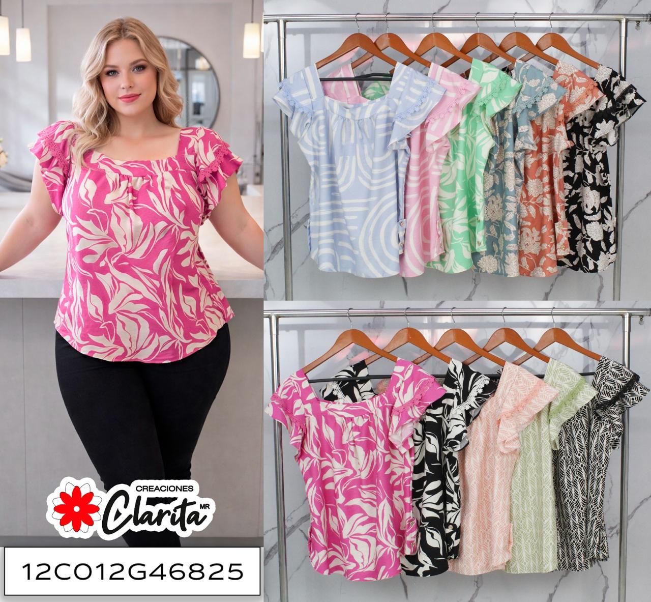 Blusa curvy estampado tropical con holán