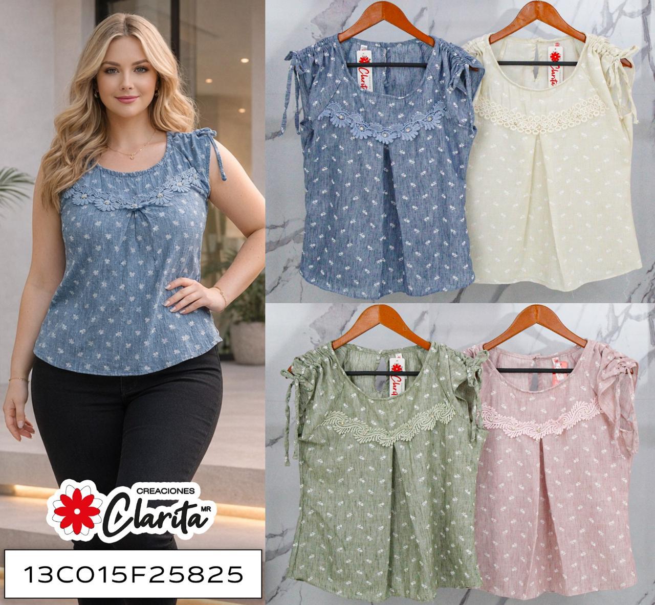 Blusa curvy de tirantes con encaje y florecitas