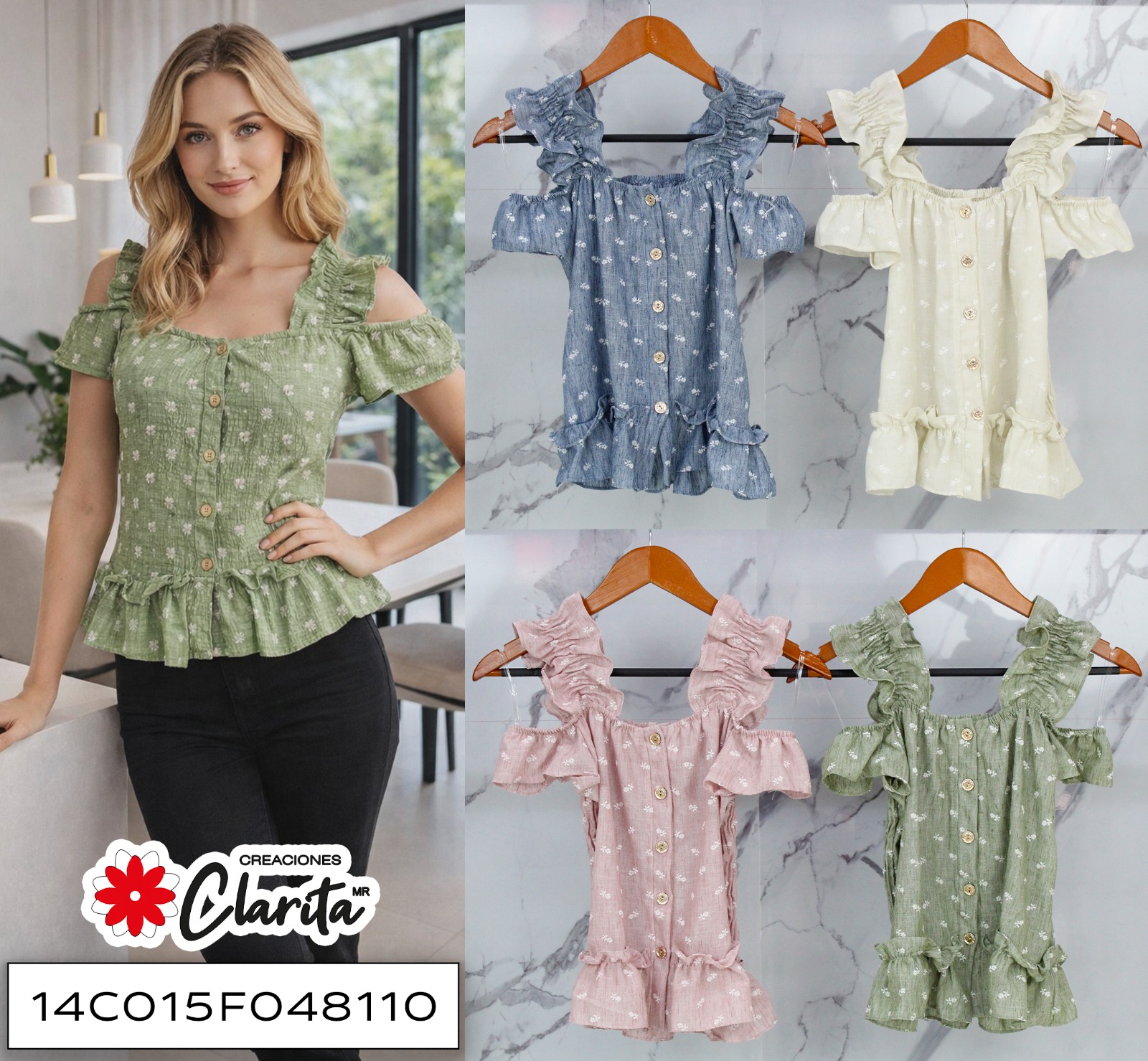 Blusa curvy campesina off-shoulder con holán