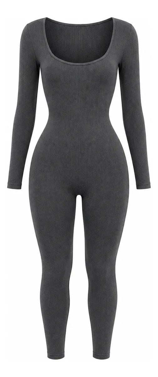 Enterizo Ajustado Pantalon De Cuello Redondo Liso Para Dama