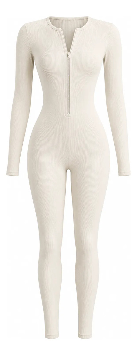 Enterizo Pantalon Manga Larga Liso Con Cierre Frontal