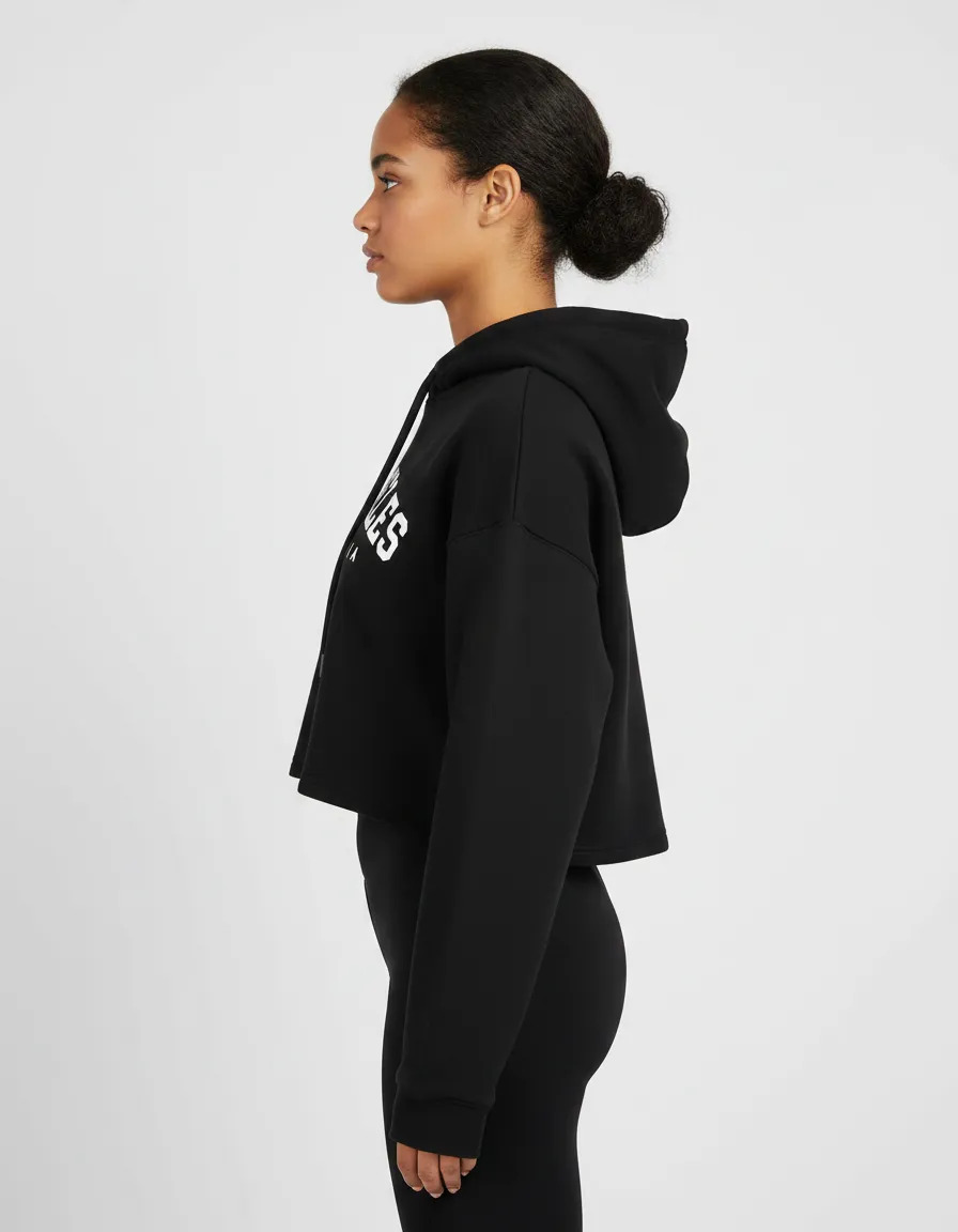 Sudadera Crop Top Para Dama Estampado Los Angeles Con Gorro