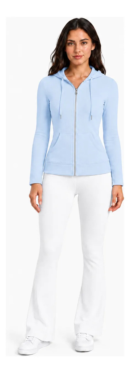 Sudadera Slim Fit Lisa Con Bolsa Cierre Y Capucha Para Dama