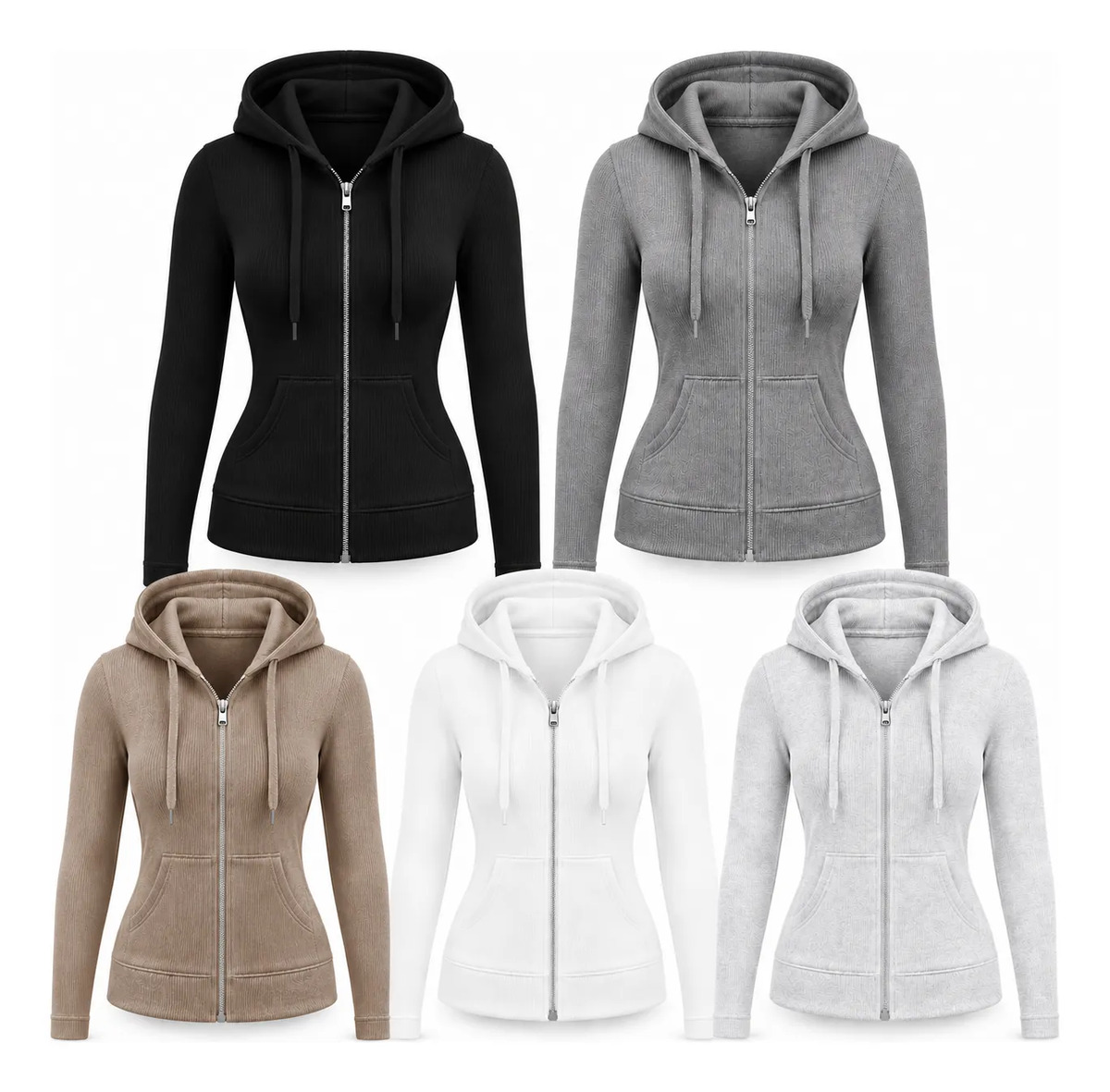 Pack 5 Pz Sudadera Acanalada Juvenil Bolsa Gorro Y Cierre