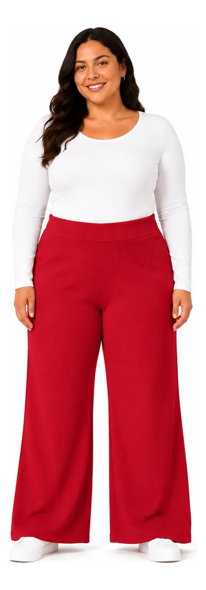 Pantalón Plus Size Corte Pierna Ancha Acanalado Para Dama