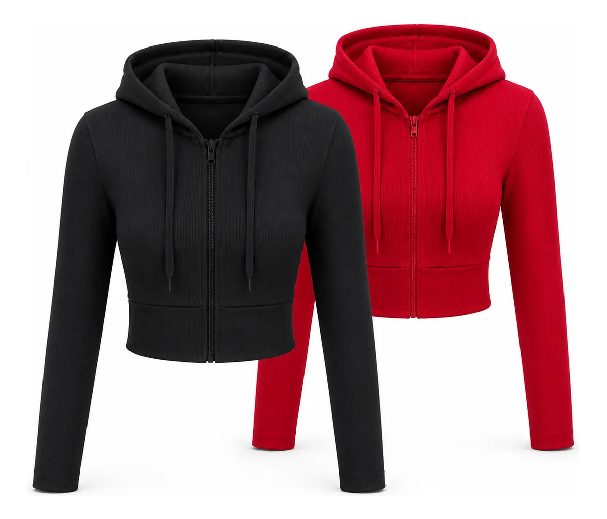 Set De 2 Sudaderas Cortas Con Cierre Y Capucha Tela Acanalada