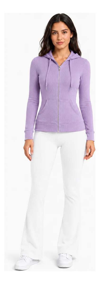Sudadera Slim Fit Lisa Con Bolsa Cierre Y Capucha Para Dama