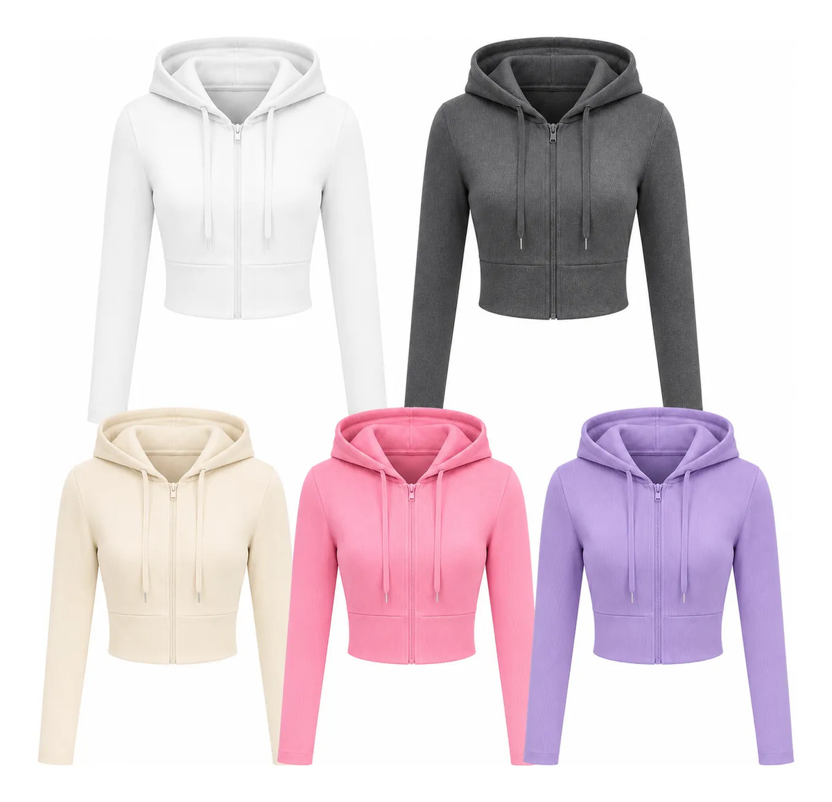 Pack 5 Pz Sudadera Crop Top Con Cierre Y Capucha Para Dama