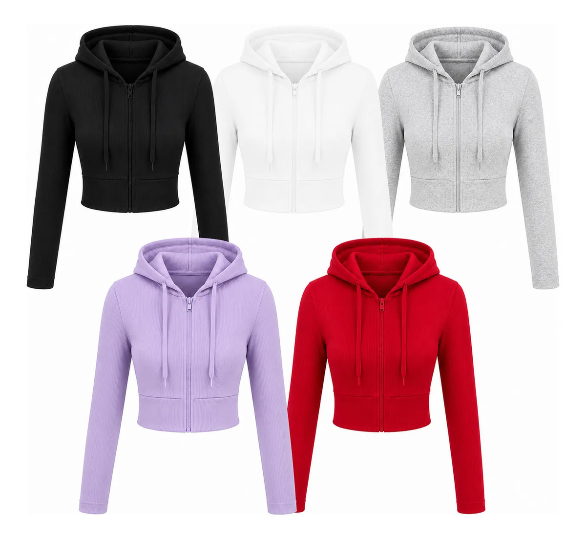 Pack 5 Pz Sudadera Crop Top Con Cierre Y Capucha Para Dama