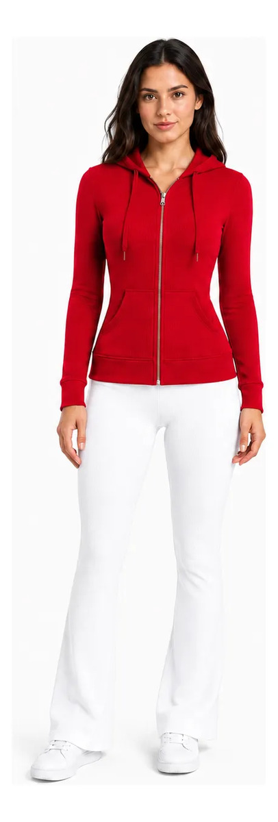 Sudadera Slim Fit Lisa Con Bolsa Cierre Y Capucha Para Dama