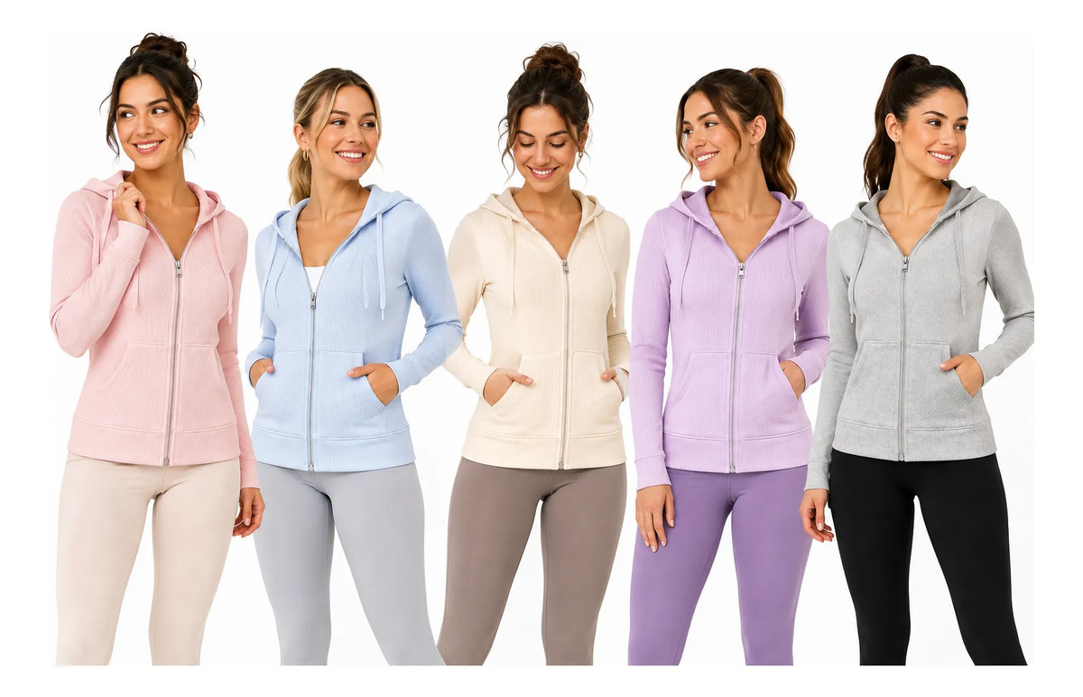 Pack 5 Pz Sudadera Acanalada Juvenil Bolsa Gorro Y Cierre