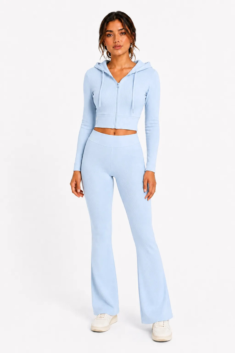 Conjunto 2 Pz Dama Acanalado Sudadera Y Leggins Acampanados
