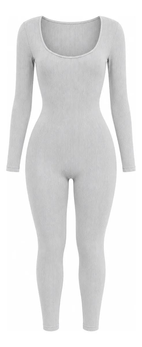 Enterizo Ajustado Pantalon De Cuello Redondo Liso Para Dama