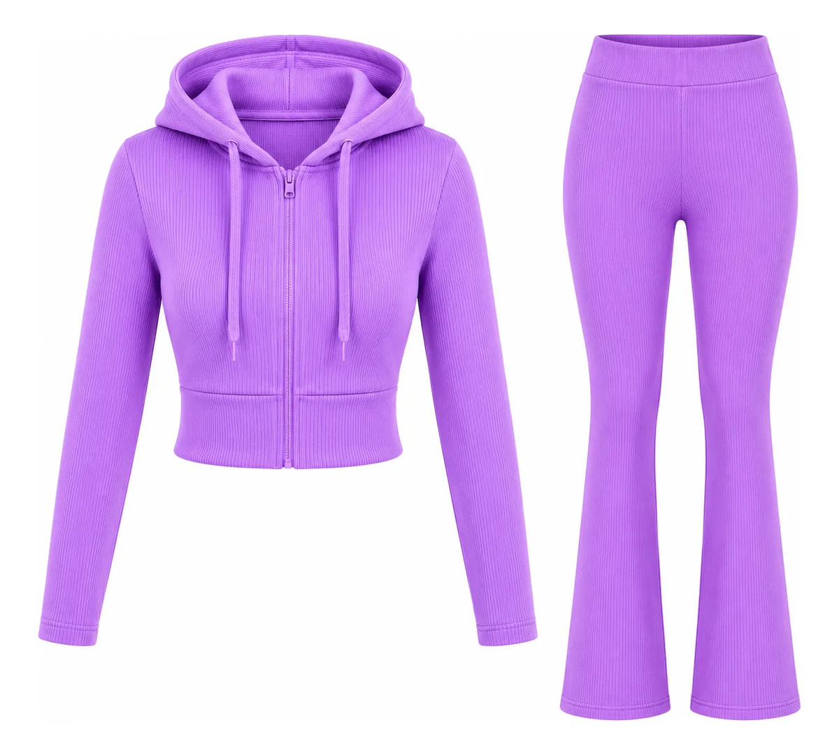 Conjunto 2 Pz Dama Acanalado Sudadera Y Leggins Acampanados