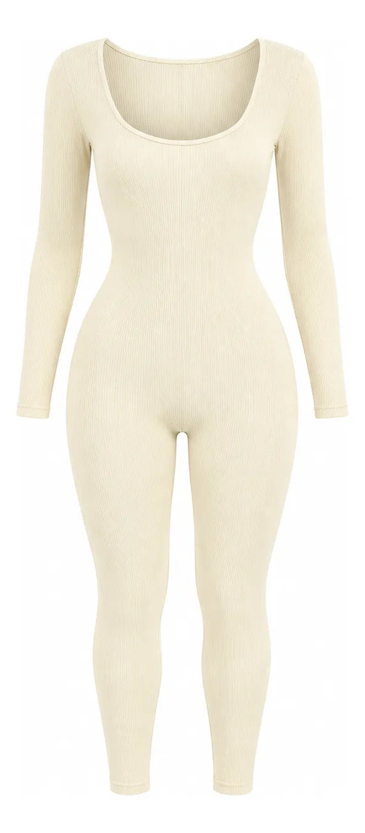 Enterizo Ajustado Pantalon De Cuello Redondo Liso Para Dama