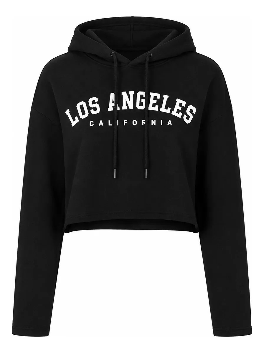 Sudadera Crop Top Para Dama Estampado Los Angeles Con Gorro