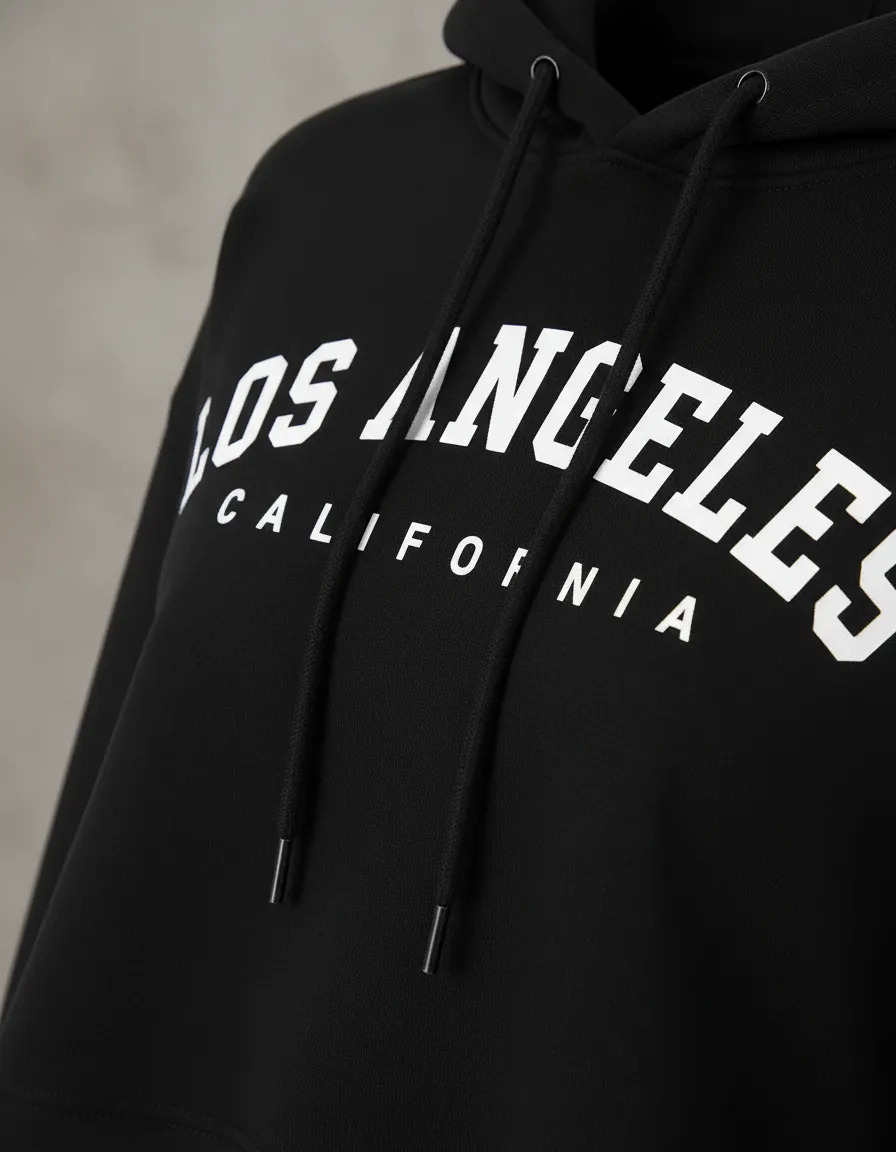 Sudadera Crop Top Para Dama Estampado Los Angeles Con Gorro