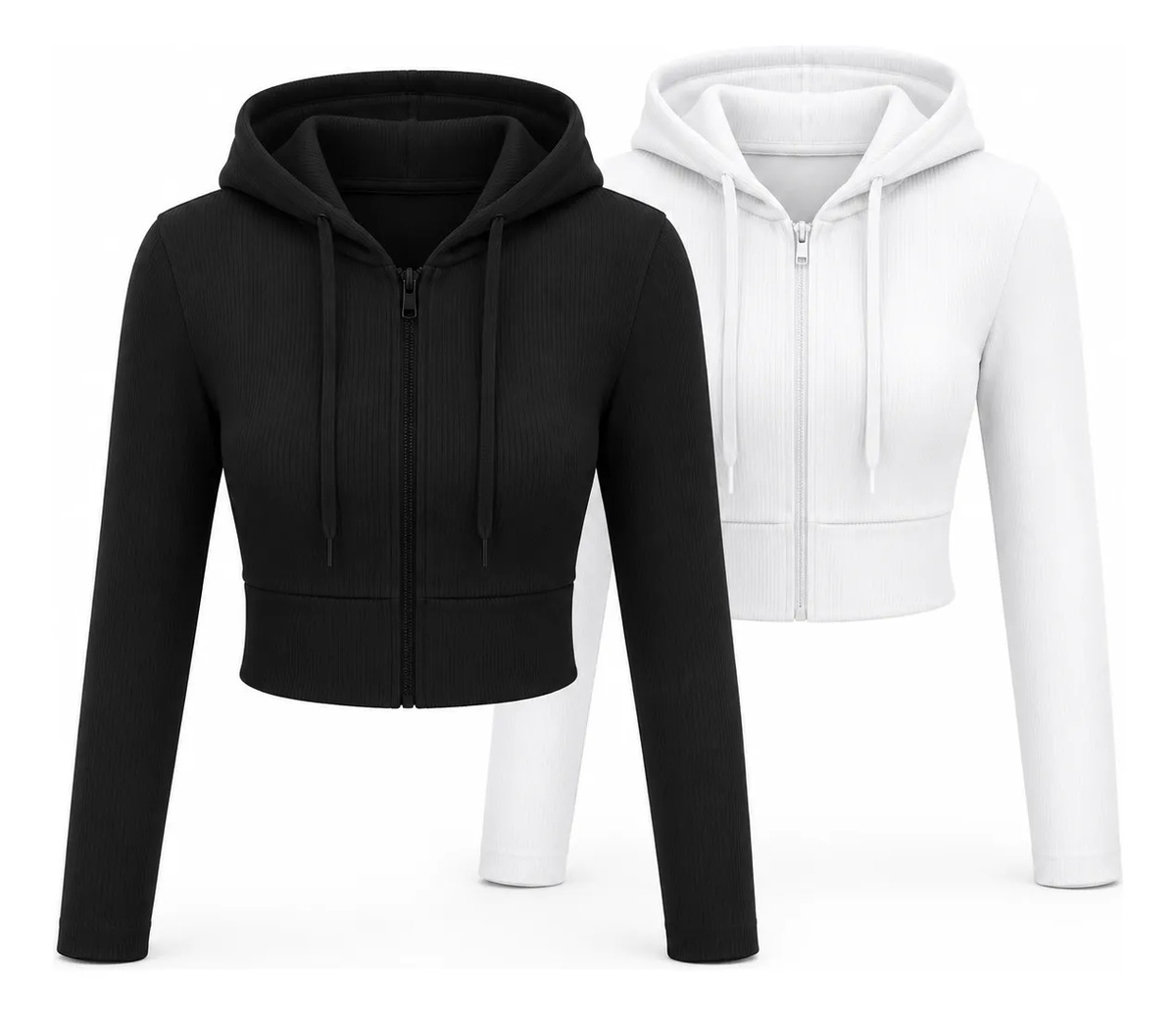Set De 2 Sudaderas Cortas Con Cierre Y Capucha Tela Acanalada