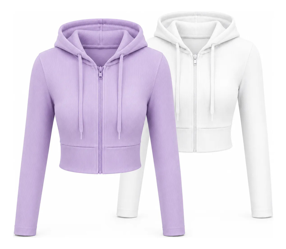 Set De 2 Sudaderas Cortas Con Cierre Y Capucha Tela Acanalada