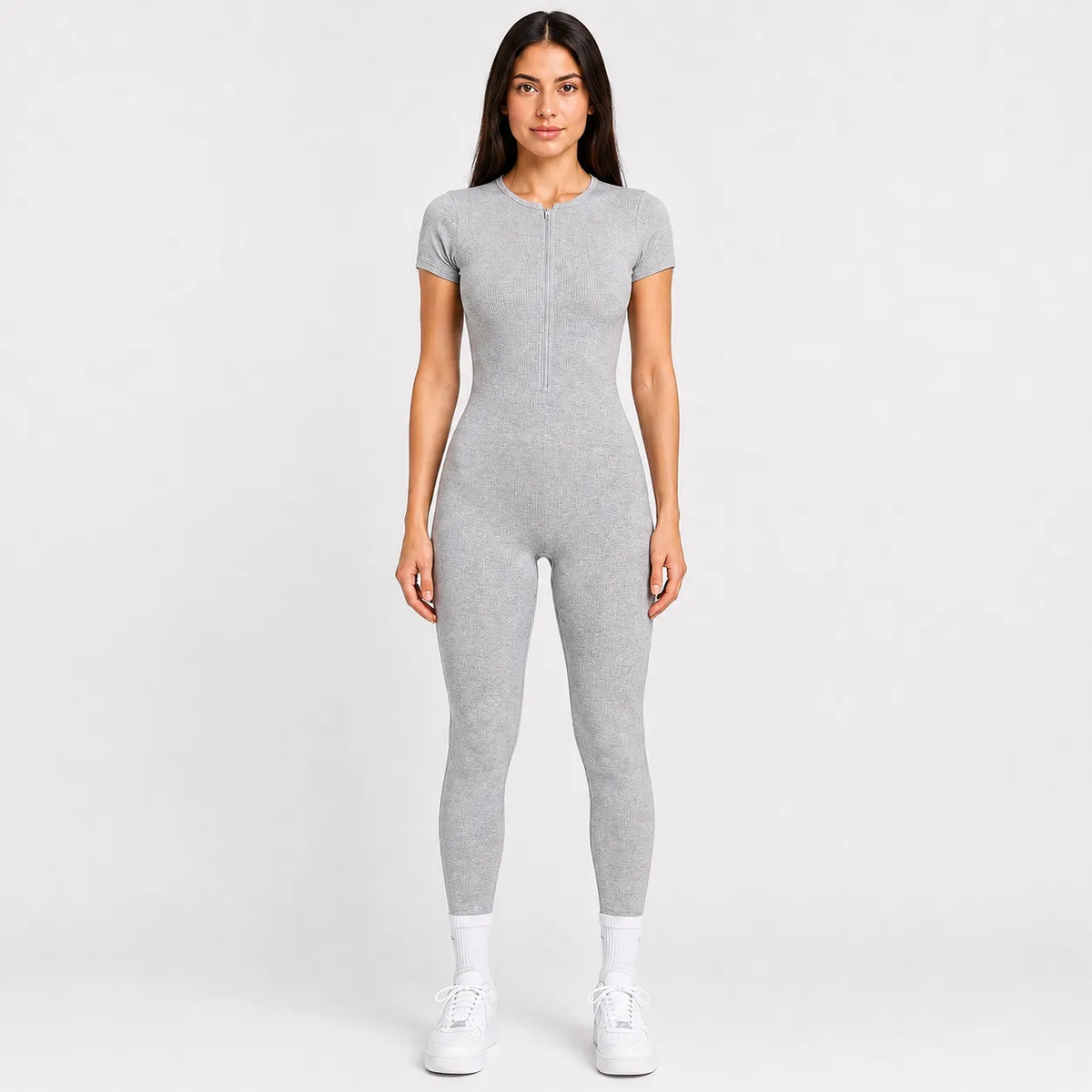 Enterizo Pantalon Manga Corta Liso Con Cierre Frontal Mujer