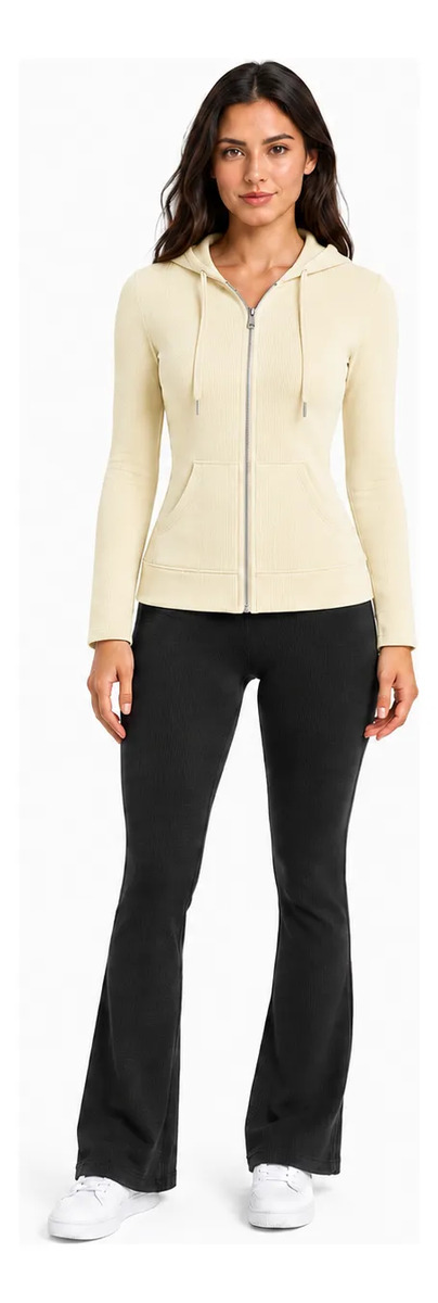Sudadera Slim Fit Lisa Con Bolsa Cierre Y Capucha Para Dama