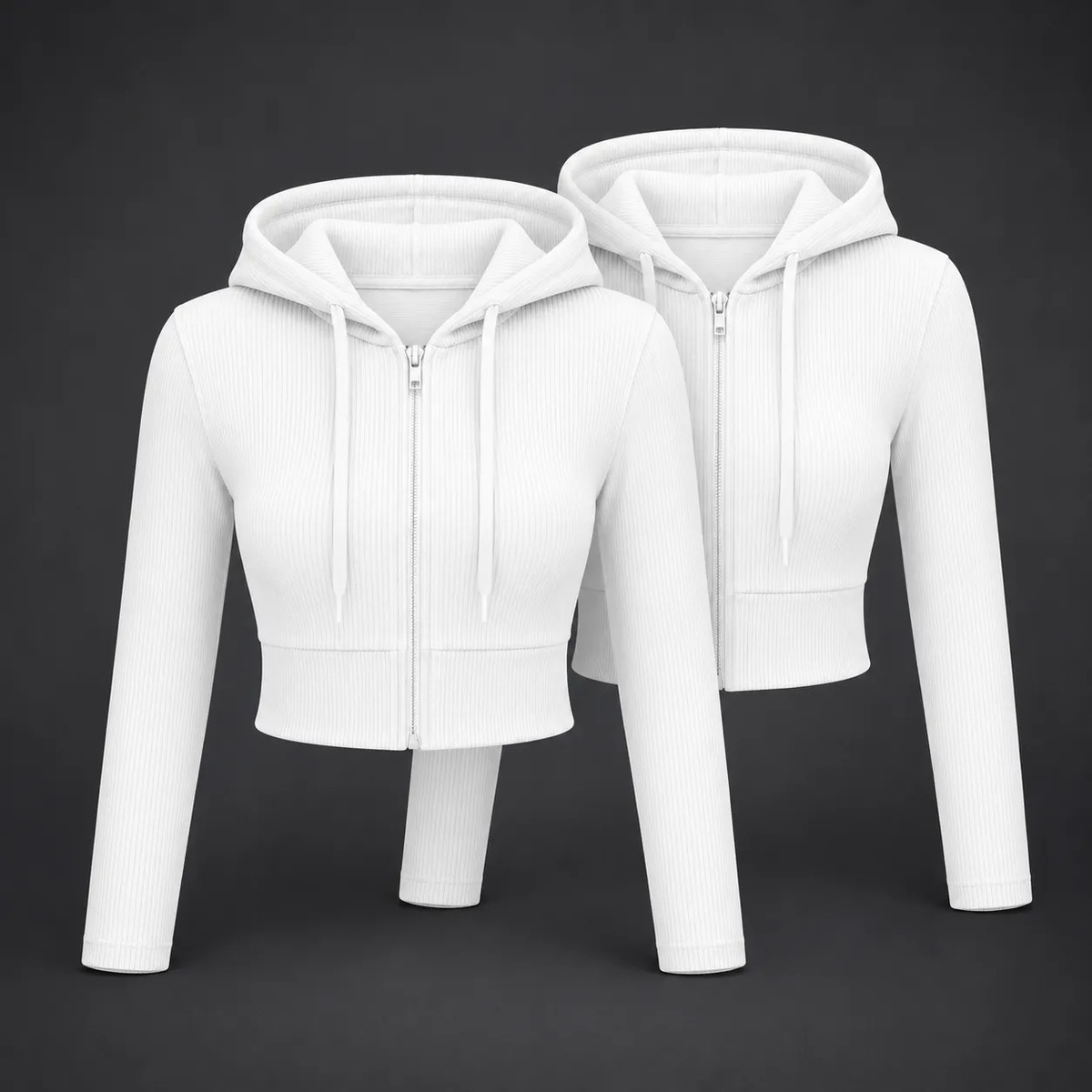 Set De 2 Sudaderas Cortas Con Cierre Y Capucha Tela Acanalada