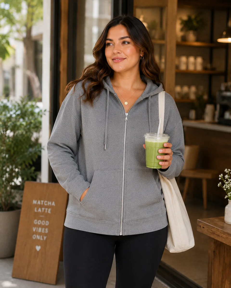 Sudadera Plus Size Para Dama Curvy Con Cierre Y Capucha Lisa