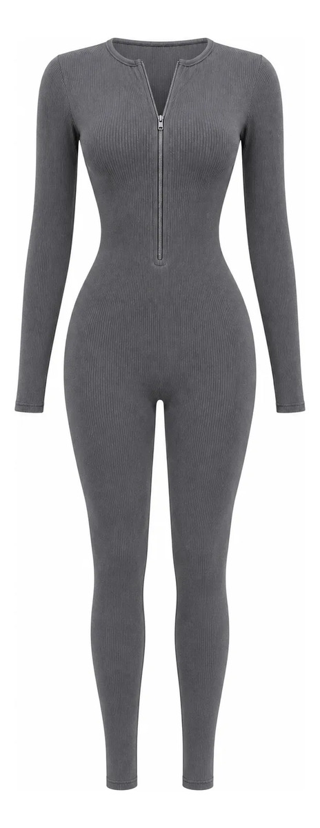 Enterizo Pantalon Manga Larga Liso Con Cierre Frontal