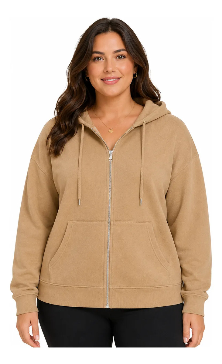 Sudadera Plus Size Para Dama Curvy Con Cierre Y Capucha Lisa