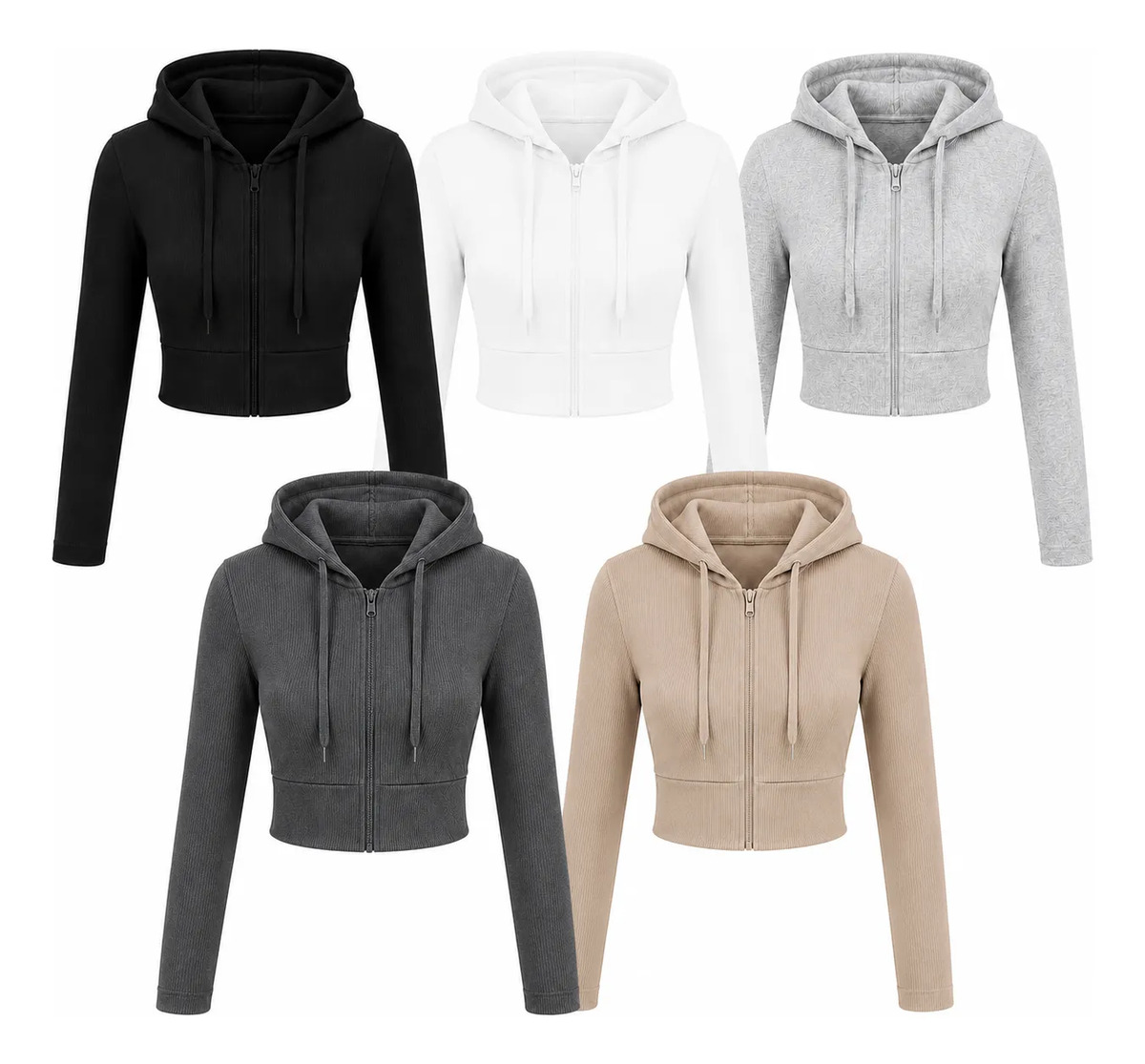 Pack 5 Pz Sudadera Crop Top Con Cierre Y Capucha Para Dama