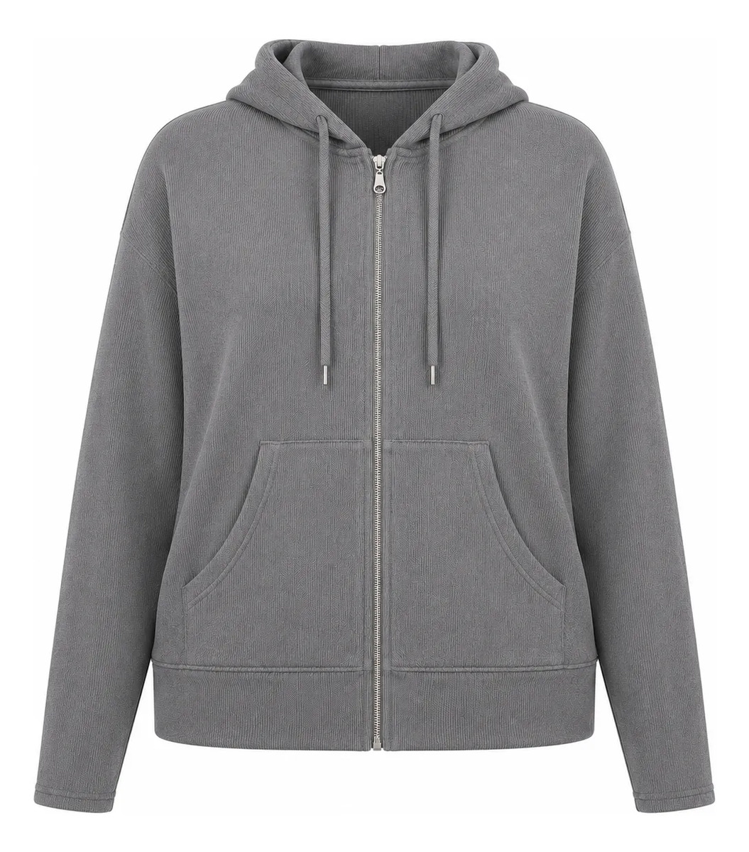 Sudadera Plus Size Para Dama Curvy Con Cierre Y Capucha Lisa