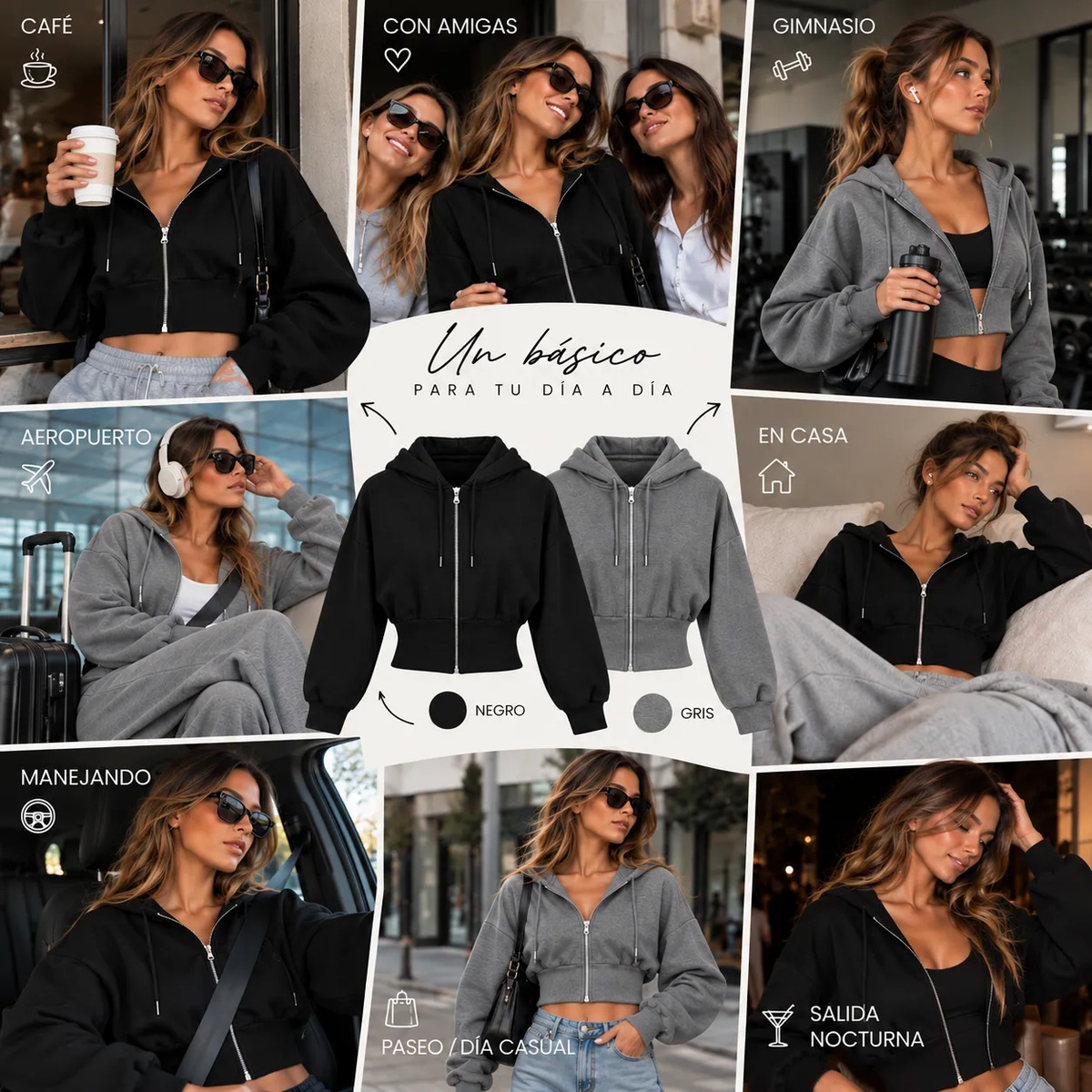 Set 2 Pz Hoodie Cintura Ajustada Cierre Y Capucha Ajustable