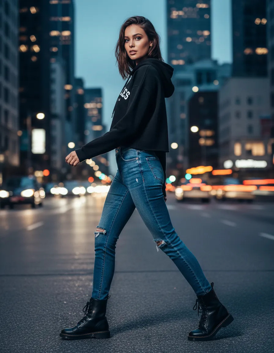 Sudadera Crop Top Para Dama Estampado Los Angeles Con Gorro