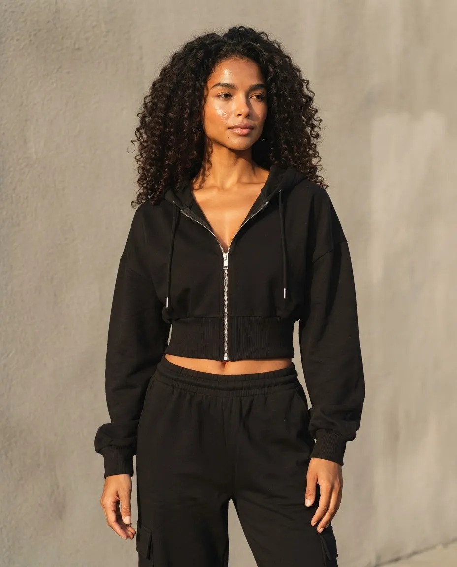 Set 2 Pz Hoodie Cintura Ajustada Cierre Y Capucha Ajustable