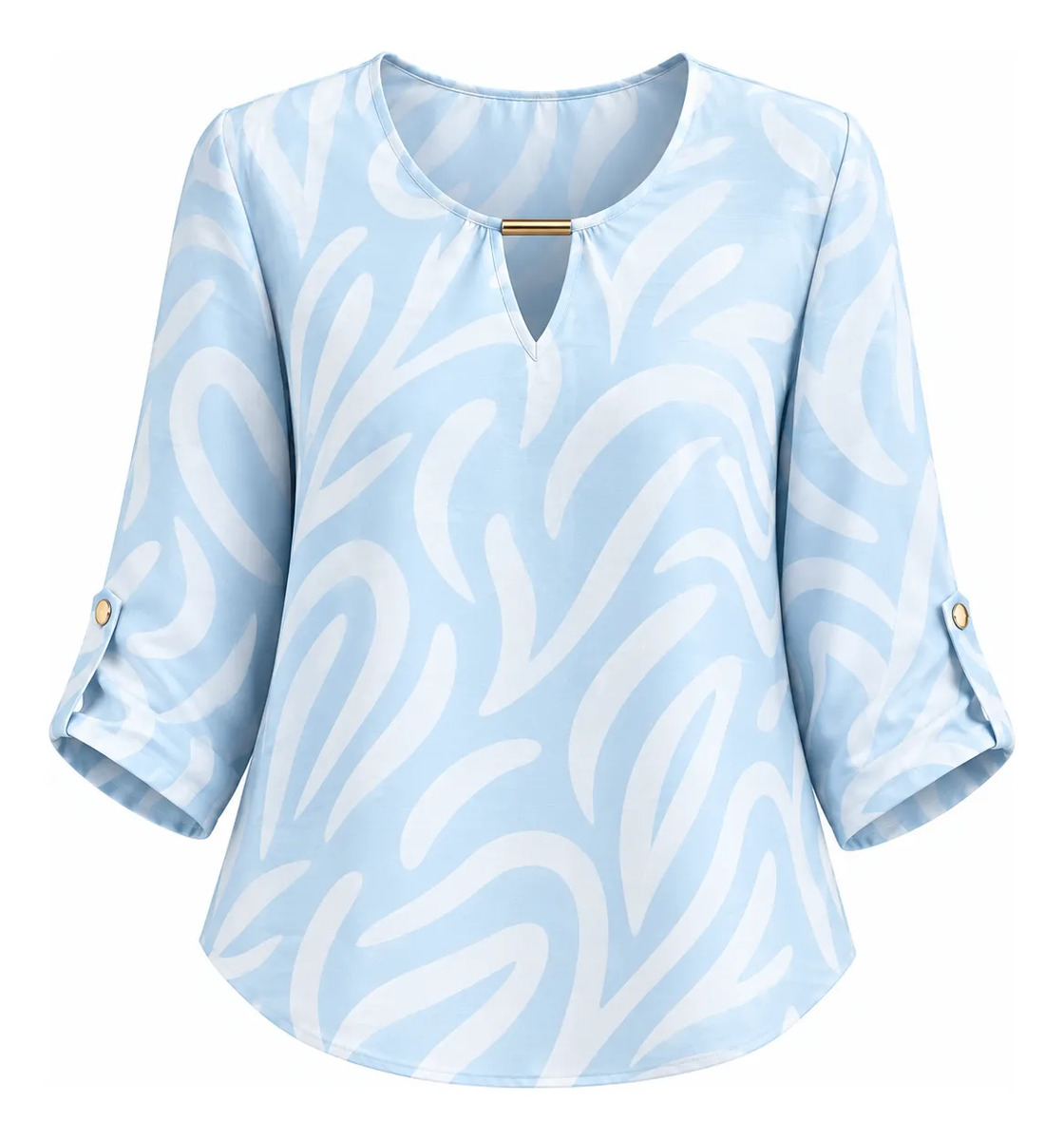 Blusa Estampada Cuello Detalle Dorado Manga 3/4 Para Dama