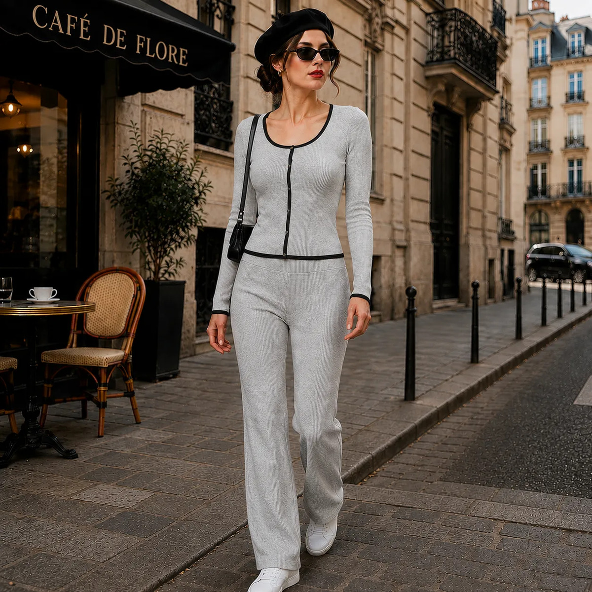 Conjunto 2 Pz Suéter Cuello Cuadrado Y Pantalón Acanalado
