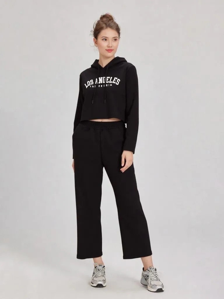 Sudadera Crop Top Para Dama Estampado Los Angeles Con Gorro