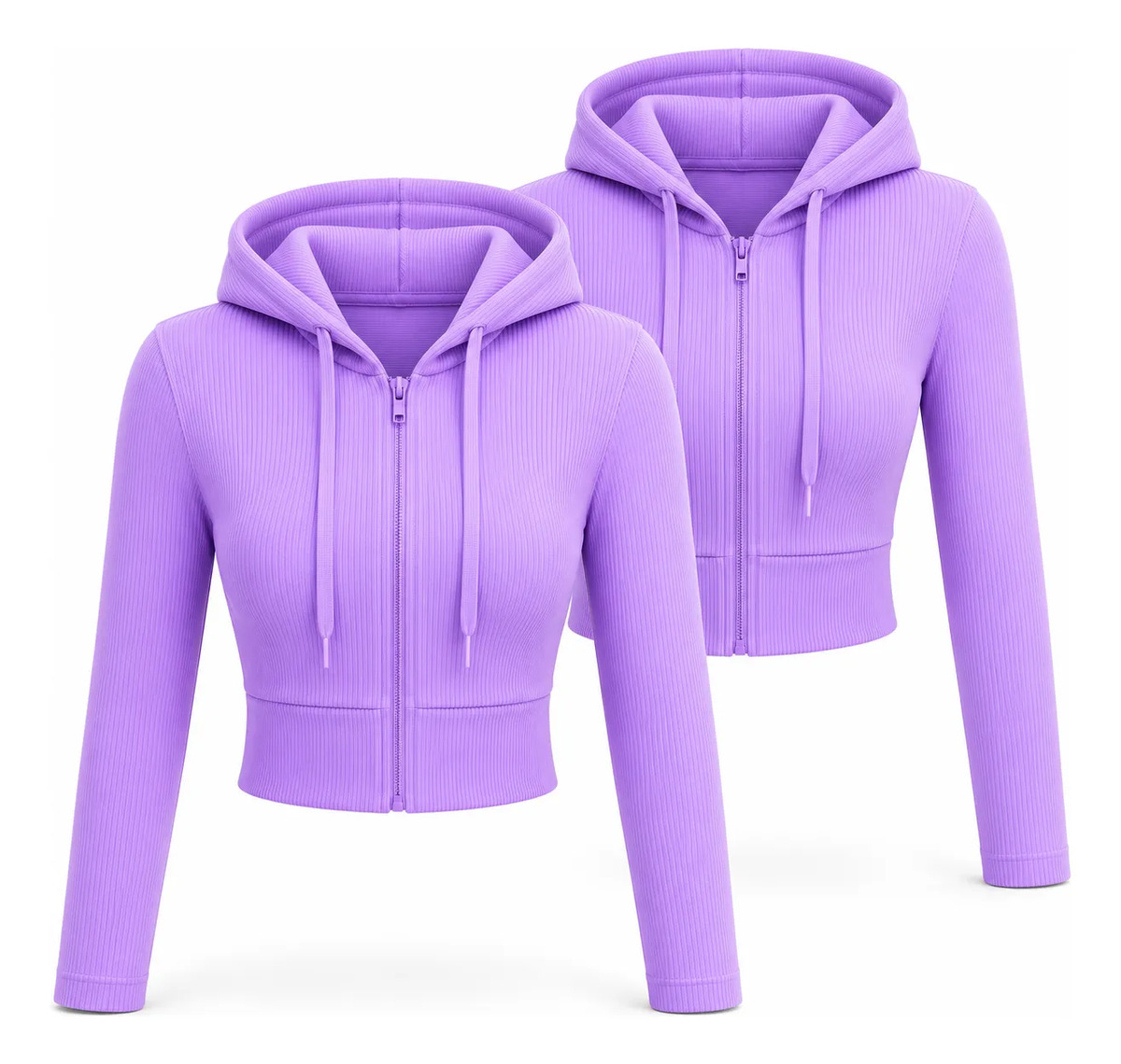 Set De 2 Sudaderas Cortas Con Cierre Y Capucha Tela Acanalada
