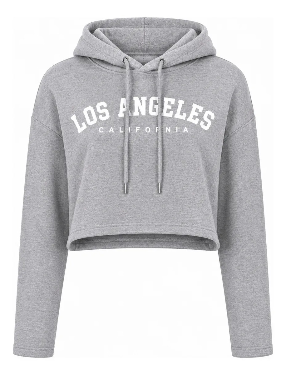 Sudadera Crop Top Para Dama Estampado Los Angeles Con Gorro