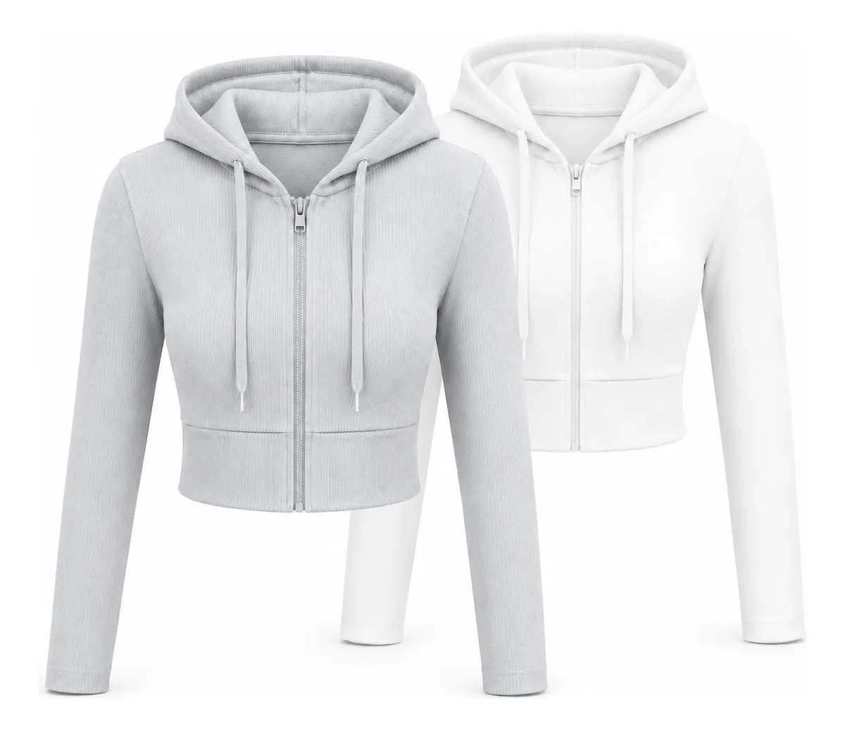 Set De 2 Sudaderas Cortas Con Cierre Y Capucha Tela Acanalada