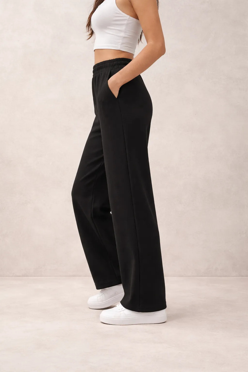 Pants De Dama Holgado Pierna Ancha Cintura Elástica Algodón