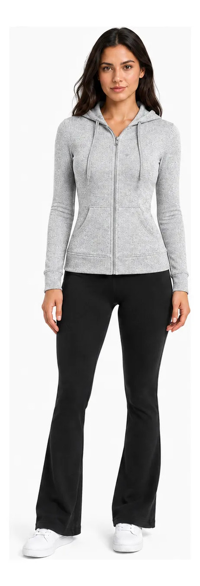 Sudadera Slim Fit Lisa Con Bolsa Cierre Y Capucha Para Dama