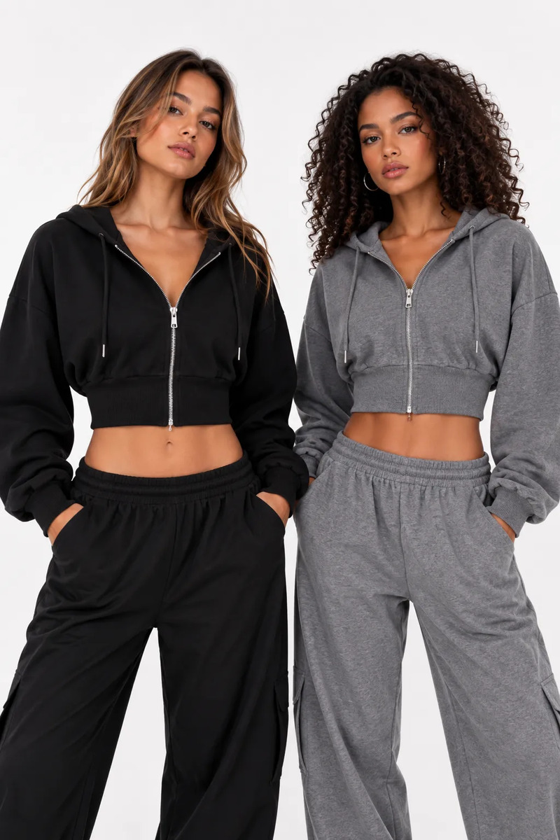 Set 2 Pz Hoodie Cintura Ajustada Cierre Y Capucha Ajustable