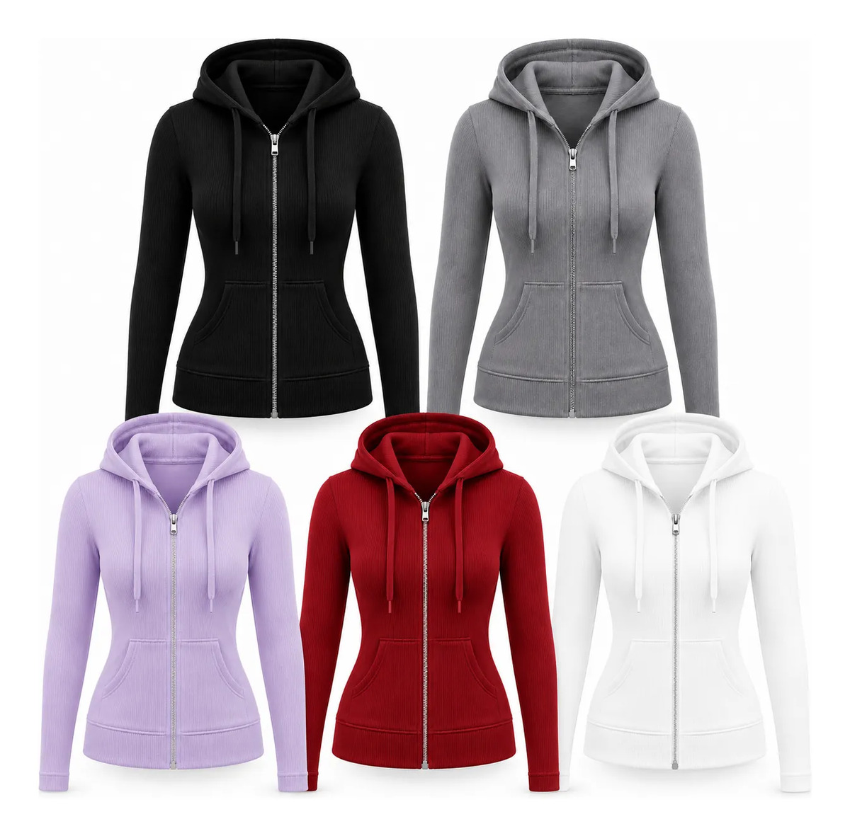 Pack 5 Pz Sudadera Acanalada Juvenil Bolsa Gorro Y Cierre