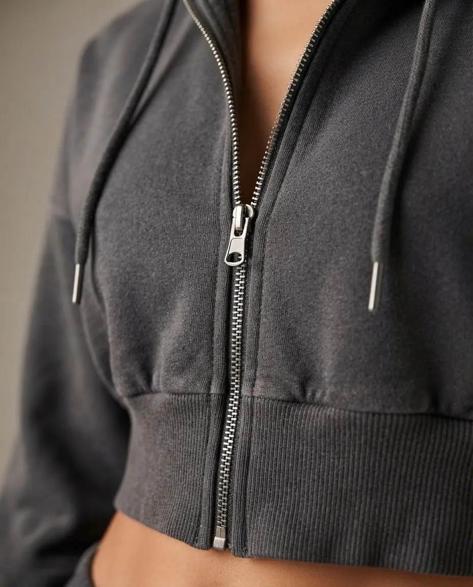 Hoodie Cintura Ajustada Con Cierre Y Capucha Ajustable Mujer