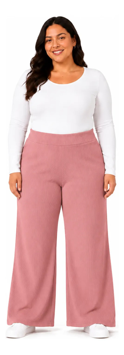 Pantalón Plus Size Corte Pierna Ancha Acanalado Para Dama