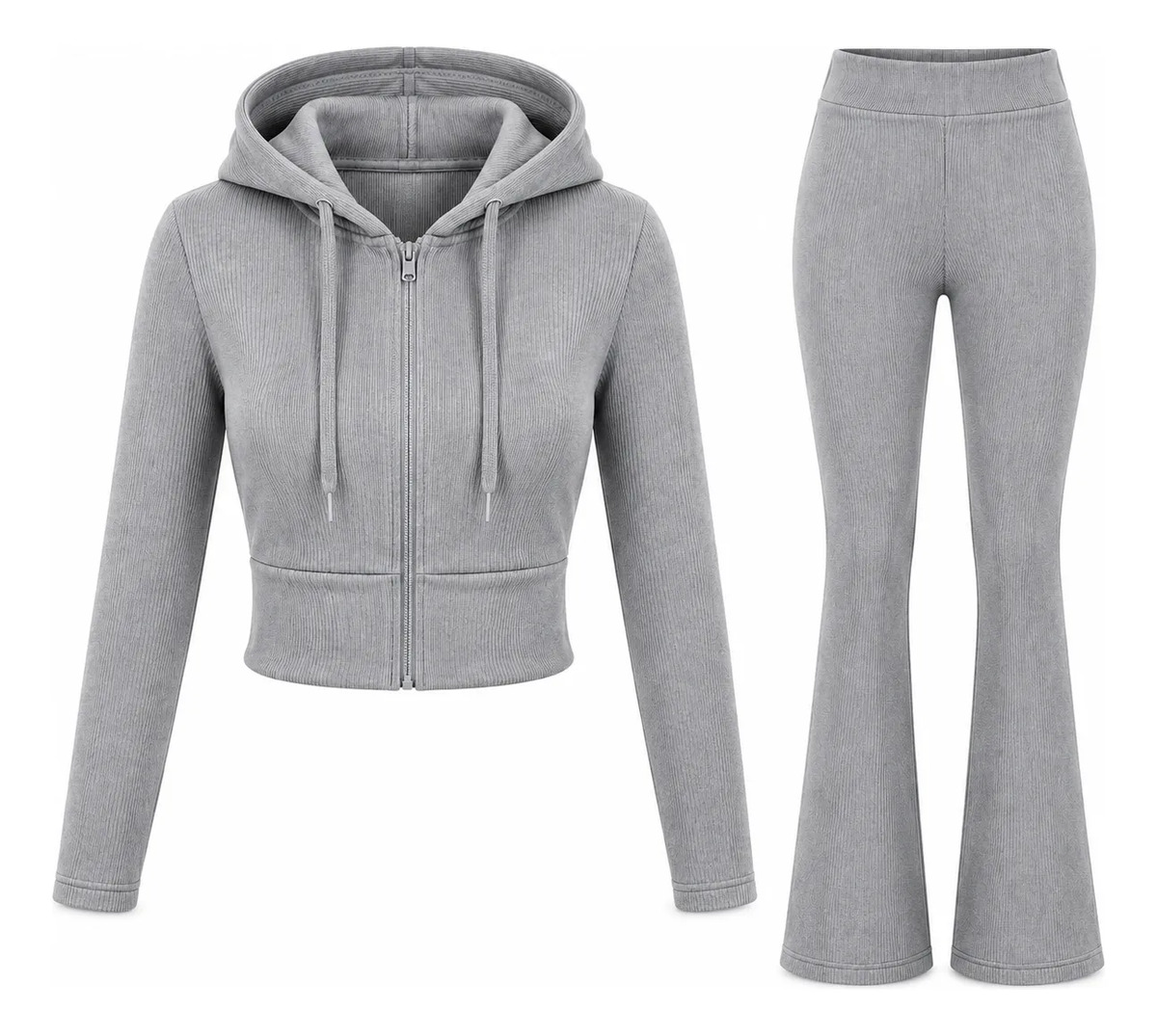 Conjunto 2 Pz Dama Acanalado Sudadera Y Leggins Acampanados